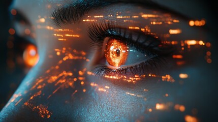 Cyber Security Alert Concept with Digital Eye and Data Stream Effects