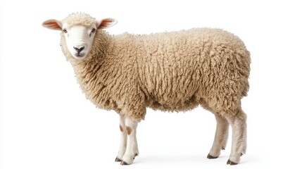 Fototapeta premium Fluffy Sheep Standing Gracefully on White Background in Studio
