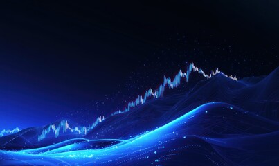 Digital landscape, financial data peaks, night sky, data visualization, business concept