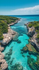 HD Phone Wallpaper Stunning Aerial View of Turquoise Coastal Lagoon Secluded Cove Rocky Shoreline Caribbean Sea