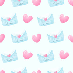 Cute Handdrawn Watercolor Love Letter Seamless Pattern
