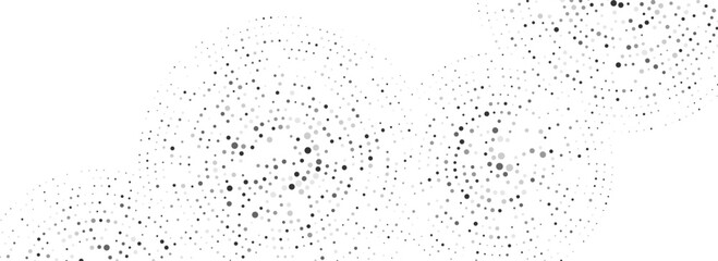 Black dotted concentric circle pattern. Rippled sound wave ring background. Radial halftone abstract drop wallpaper. Circular particle texture for flyer, poster, presentation, banner. Vector backdrop