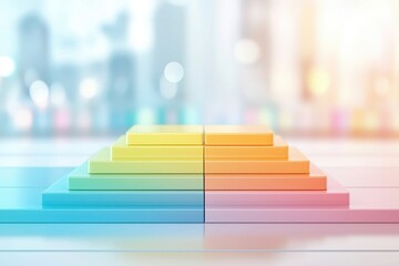 Obraz premium Time management techniques. Colorful layered blocks arranged in a pyramid shape with a blurred background.