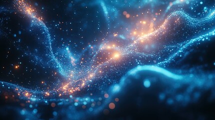 Fototapeta premium A glowing science background with digital molecular structures, scientific formulas, and luminous particles