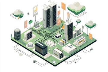 Isometric digital cloud network shows layered digital connections.