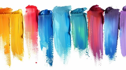 Vibrant Spectrum of Acrylic Paint Swirls and Strokes on White Background