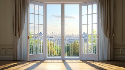 Parisian sunrise view from luxury apartment balcony