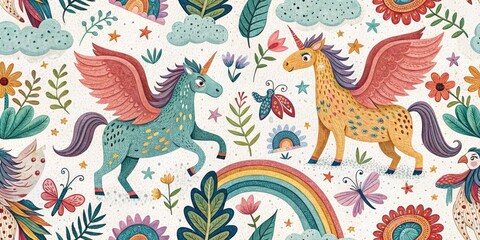 Fototapeta premium Fantasy Creature Portrait, Mythical Beast, Colorful Illustration, Magical Background, Digital Painting, Artistic Artwork