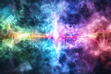 Obraz premium Multi-colored oscillating soundwaves creating immersive visual effects , futuristic audio layers.