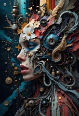 Fototapeta premium Steampunk Woman: Gears & Flowers