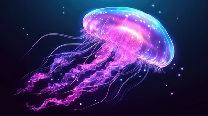 Fototapeta premium Glowing Purple Jellyfish Underwater Scene