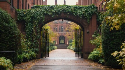 Ivy-Covered Archway Leading to a Collegiate Courtyard