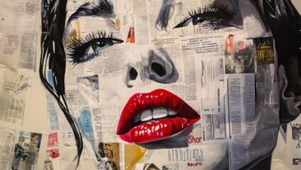 Collage Portrait of a Woman with Red Lips