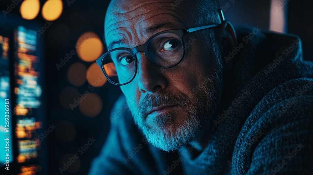 Aufkleber Software developer working late looking at code on computer screen