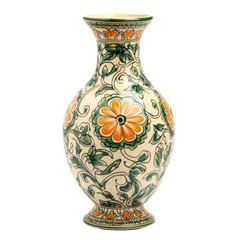 classic ceramic vase with intricate floral designs isolated on white or transparent background