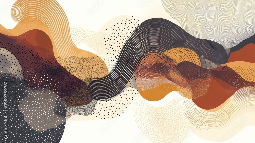 Poster Abstract Waves in Earthy Tones with Dynamic Line Patterns