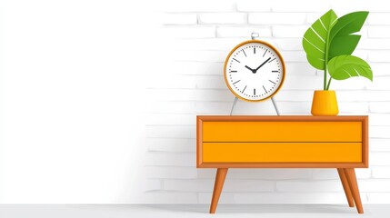 Modern Living Room Decor with Clock and Plant on a Side Table