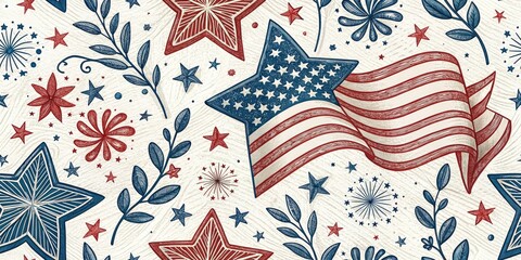 Obraz premium Memorial Day Hand-Drawn Patriotic Illustration Background - High Depth of Field Image