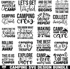 Fototapeta premium camping t-shirt design, camping svg design, Camping Svg Bundle, Camping Crew, Camp Happy Life Clipart Silhouette,