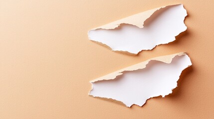Torn paper pieces revealing a clean white surface on a soft peach background, ideal for design use