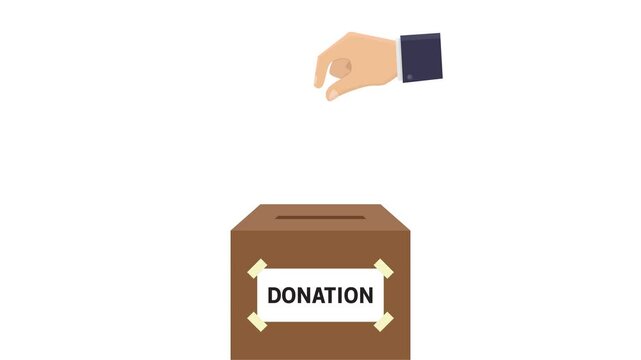 Hand placing gold coin in donation box. Suitable for charity organizations, fundraising campaigns, philanthropy concepts, financial donations, giving support.
