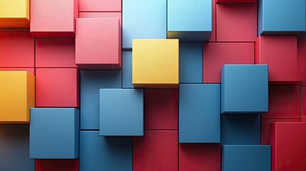 Colorful arrangement of geometric blocks in vibrant hues creating a playful abstract background