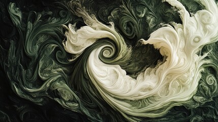 Abstract swirling cream and green design