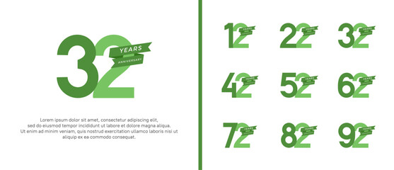 set of anniversary logo flat green color with ribbon for celebration moment
