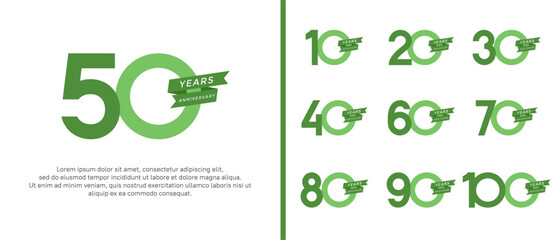 set of anniversary logo flat green color with ribbon for celebration moment