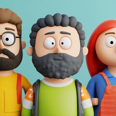 Fototapeta premium Cartoon Characters Group Portrait With Expressive Faces In Light Blue Background