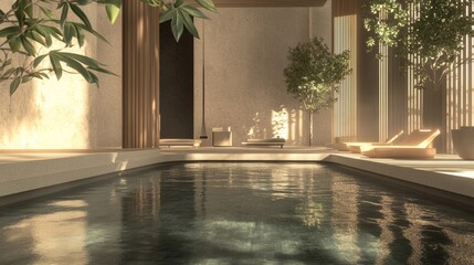Modern luxury spa with serene water features and elegant design. Emphasizing relaxation and high-end amenities, ideal for spa and luxury imagery with a focus on tranquil and elegant settings.