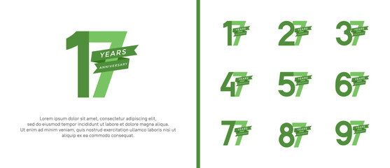 set of anniversary logo flat green color with ribbon for celebration moment