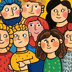 Obraz premium Colorful Group Portrait Illustration