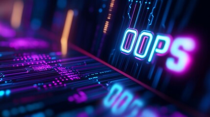 Neon 'Oops' glitch on digital circuit board
