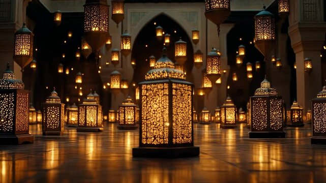 A Serene Evening in an Enchanted Moroccan Courtyard Illuminated by Radiant Lanterns Creating a Cozy Atmosphere full of Warmth and Charm