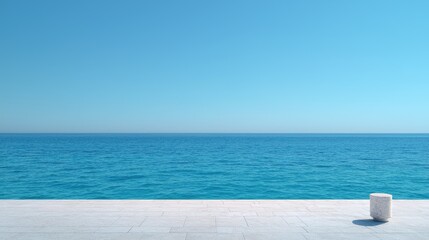 Fototapeta premium Calm sea, stone pier, summer sky; travel brochure