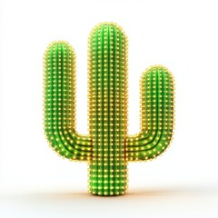 Bright Green Cactus with Decorative Lights on a White Background