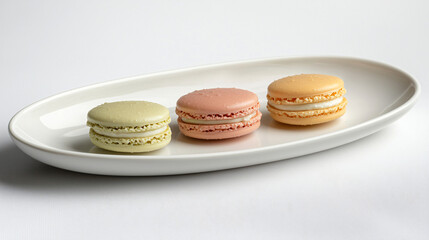 Obraz premium A minimalistic arrangement of macarons in pastel colors on a clean plate.