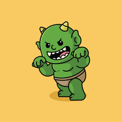 Simple cute buto ijo ghost green giant demon cartoon vector illustration Collection of Indonesian ghost concept icon isolated