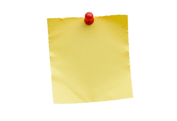Yellow Sticky Note Pinned with a Red Pushpin at a Different Angle, Perfect for Office and Reminder Designs