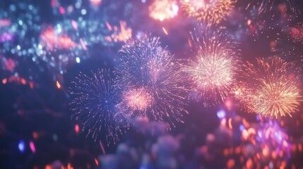 New Year 2025 fireworks display. Vibrant and explosive scene. Highlighting celebration and festivity. Ideal for event promotions.
