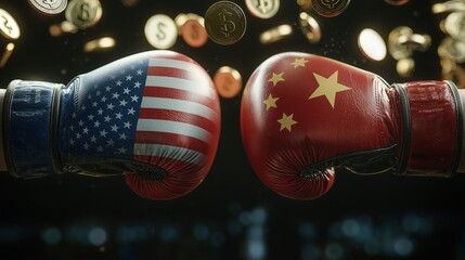 USA China economic rivalry with boxing gloves and currency battle