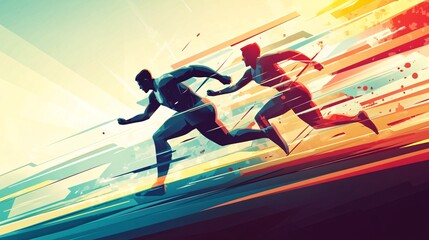 Two business people running very fast in a competition