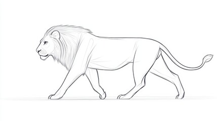 Fototapeta premium Detailed Sketch of a Walking Lion in Minimalist Style