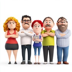 Fototapeta premium Group Of Cartoon Characters With Different Emotions