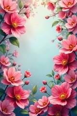 Fototapeta premium A Delicate Frame of Pink Blossoms, Soft Light and Gentle Breeze, Creating a Serene and Peaceful Floral Border