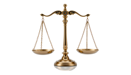 Golden Justice Scale Symbolizing Balance and Fairness Against transparent background