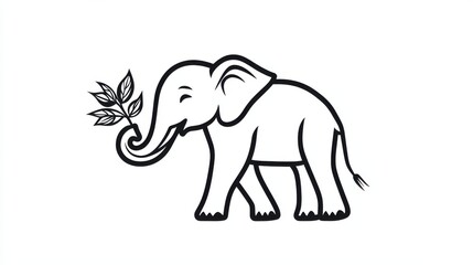 Fototapeta premium Cute Cartoon Elephant Holding Leaf with Playful and Joyful Vibe