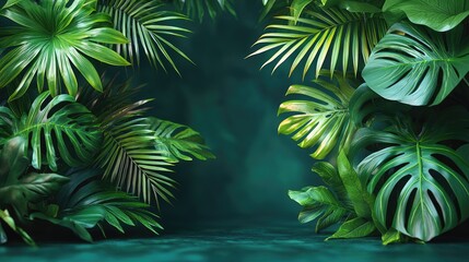 Lush tropical foliage creating a serene backdrop with vibrant green leaves and soft lighting