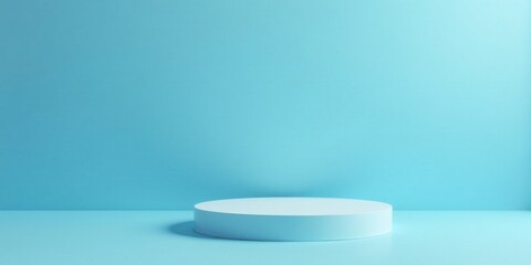 Simple Light Blue Cylindrical Pedestal Against a Smooth Wall Background Perfect for Product Showcasing and Minimalist Designs
